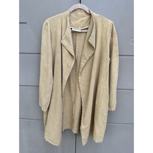 Bryn Walker Jacket Women Heavy Linen Lagenlook Open Waterfall Boho In Khaki XS - Picture 1 of 9